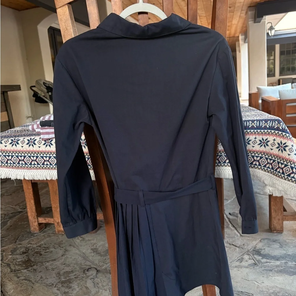 Zara Navy Blue Girls 13-14 Chunky Beltt Pleated Long Sleeve Button Mini Dress